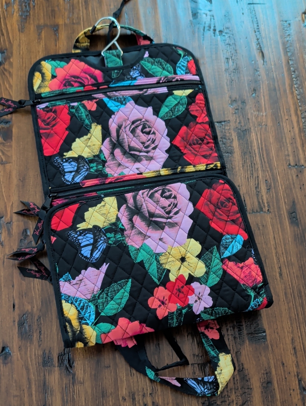 Vera Bradley Havana Rose Black Quilted Hanging Travel Cosmetic Bag New SALE!! - Picture 5 of 14